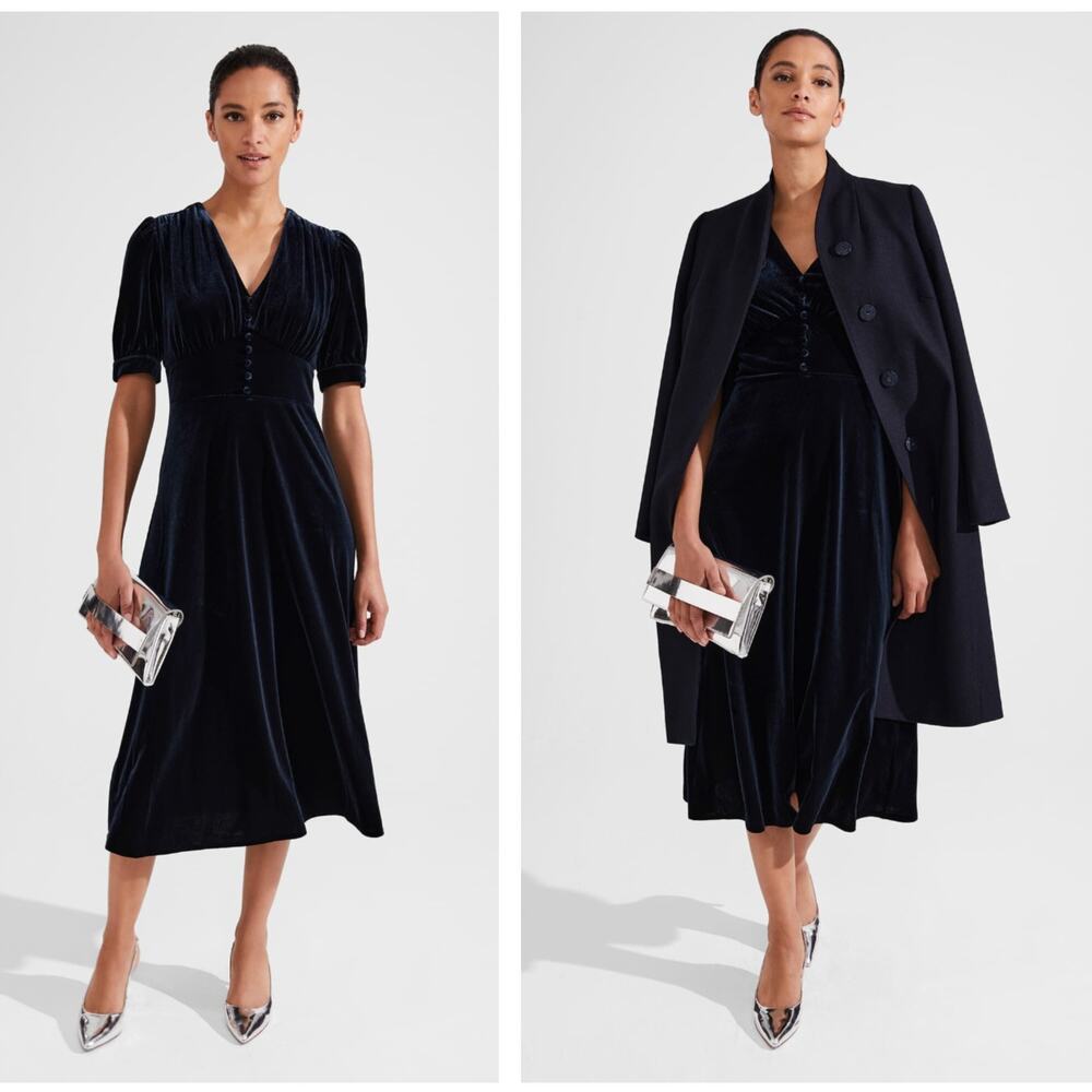 Elegant Navy Velvet Midi Dress